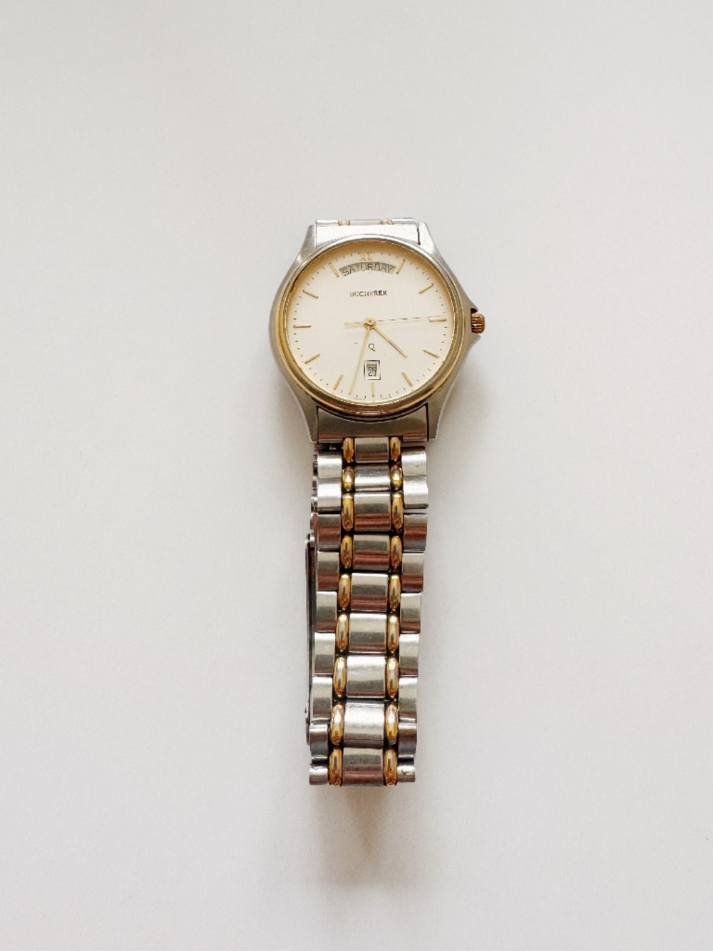 Bucherer Swiss Day-Date Two-Tone Quartz Watch 36mm 7 in Stainless Steel Read